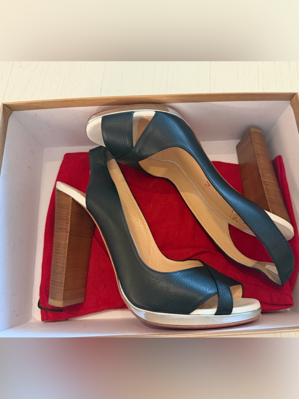Christian Louboutin Leather Peep-Toe Slingback Heels